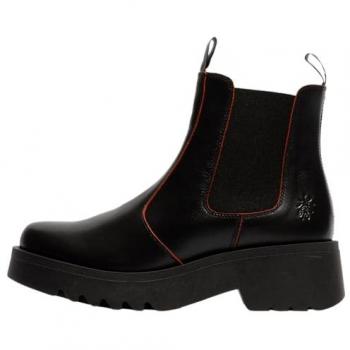 Fly London Medi Java Women's Leather Ankle Boots - Black/Red