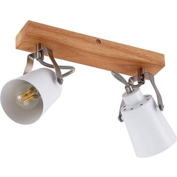Lámpara de techo Lindby Blana, 2 luces, color marrón, hecha de madera, tipo E14, adecuada para salón y comedor