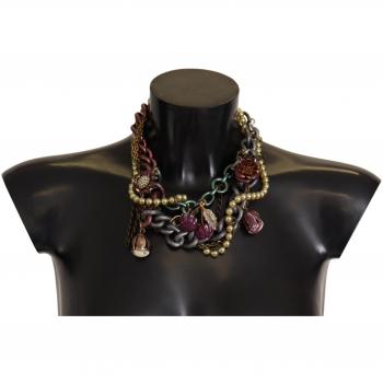 Dolce & Gabbana Gold Brass Sicily Floral Crystal Statement Necklace