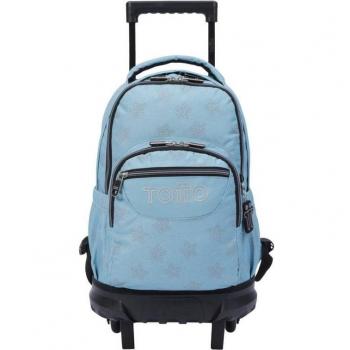 Mochila Escolar Totto Resma con Ruedas Pequeña Azul Estampado de Estrellas