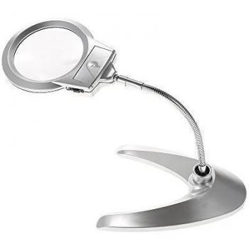 KKmoon 90mm 2X 21mm 6X Lupa de Mesa Multifuncionalf Flexible Portátil Plegable Herramienta de Aumento con 2 LED Luz