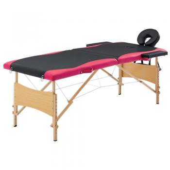 Camilla de masaje plegable 2 zonas madera negro y rosa