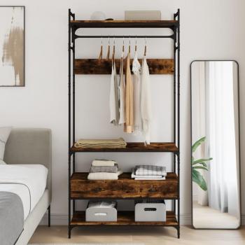 Smoked Oak Wardrobe with Drawers 89x39x184.5 cm Engineered Wood