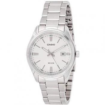 Casio - 1302D 7A1 MTP-Classic-Men's Watch Analogue Quartz White Dial Steel Strap Grey