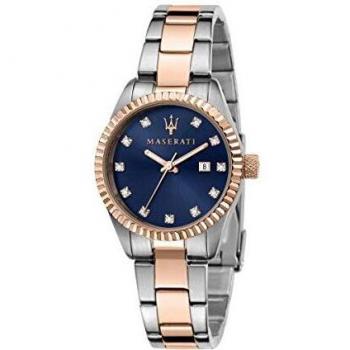 Maserati Competizione Women's Watch, 31mm Quartz with Crystal Accents, Two-Tone Stainless Steel and Blue Dial, 100M Water Resistant