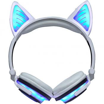 Auriculares Inalámbricos Bluetooth Plegables con Orejas de Gato Parpadeantes y Luz LED para Niños - Headset para Videojuegos