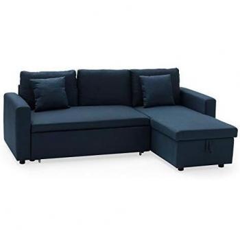 Sofá Cama Reversible Clark 3 Plazas con Caja de Almacenamiento en Tejido Azul