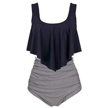 Aidotop banador para mujer top con volantes cintura alta traje de bano trajes de bano de dos piezas bikini setsz8black stripezeu 4244lz