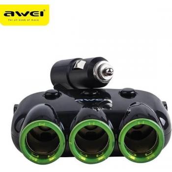 AWEI C-35 Cargador de Coche Universal 3x Toma de Encendedor de Cigarrillos + 2 USB