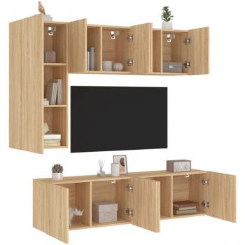 Muebles de TV de pared 5 pzas madera de ingeniería roble Sonoma Marrón