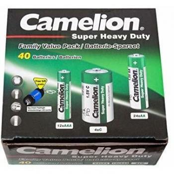 Camelion Super Heavy Duty Green - Paquete de 40 pilas Mignon AA, Micro AAA y Baby C