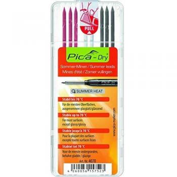 Pica-Marker 4070 - Mina de repuesto 2B en colores Gris, Rojo y Blanco para altas temperaturas, incluye juego de cables Dry con 3x grafito, 3x rojo y 2x blanco (8
