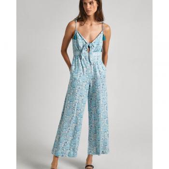 Mono Matilde azul con tirantes y estampado floral