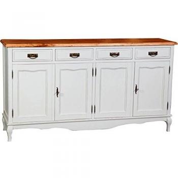 Aparador Country de Madera Maciza de Tilo con Efecto Blanco Envejecido y Acabado Natural 170x42x92 cm
