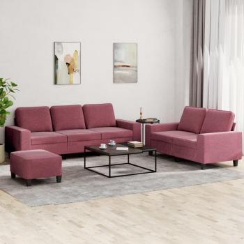 Conjunto de sofás 3 piezas de tela rojo vino