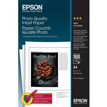 Epson Photo Quality Inkjet Paper, Matte, 102gsm, A4, White, Maximum Resolution 1440dpi, Pack of 100 Sheets (C13S041061)