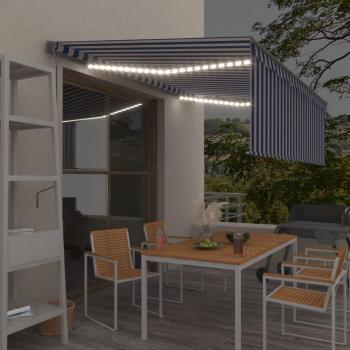 Toldo automático con sensor de viento y LED, 4x3m, azul y blanco