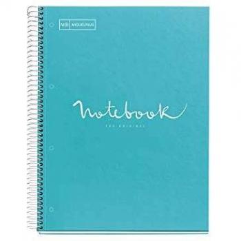 Miquelrius - Cuaderno Notebook Emotions, 1 Franja de Color, A4, 80 Hojas Cuadriculadas 5 mm, Papel 90 g, 4 Taladros, Cubierta de Cartón Duro, color Azul Cielo