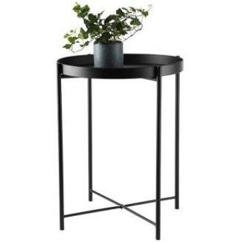 Mesa Auxiliar Redonda Negra con Elegantes Tubos Cruzados y Bandeja 38x50 cm