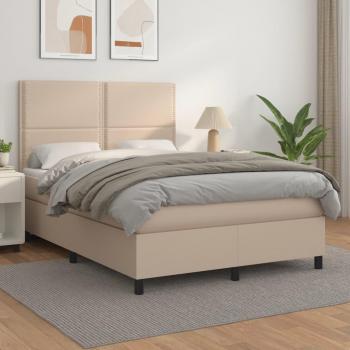 Cama box spring con colchón de cuero sintético capuchino 140x200cm