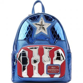 Mochila Loungefly Marvel Capitán América Metallic 26cm Mini Bolso de Hombro con Doble Correa