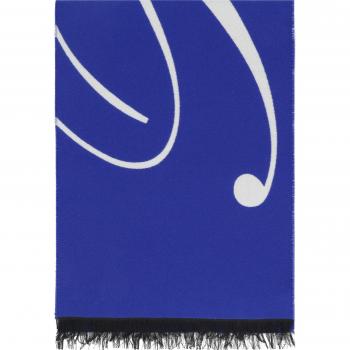 Burberry Wool-Silk Blend Scarf with Jacquard Macro Logo and Fringe Detailing in Blue, Size: ONE SIZE