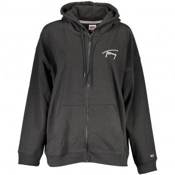Chic Black Hooded Zip Sweatshirt - XL Fiber Blend for Women