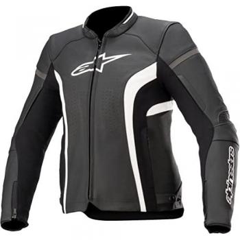 Chaqueta de cuero de motocicleta Alpinestars Stella Kira V2 para damas - Diseño elegante, alta calidad, color negro y blanco (talla 50)