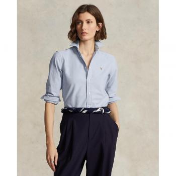 Camisa Oxford básica de mujer Polo Ralph Lauren azul con logo a contraste, talla 36