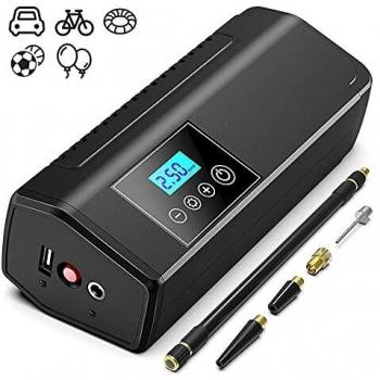 BURNNOVE Compresor de Aire Portátil 120PSI 2000MAH Mini Compresor Neumático Recargable Bomba de Neumáticos Eléctrica Inalámbrica con 3 Unidades de Presión 4 Adaptadores de Boquilla Pantalla LCD