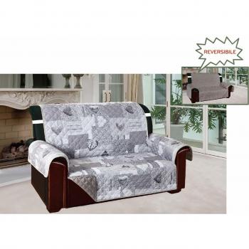 Funda de sofá 2 plazas acolchada con tiras gris 223x179 cm