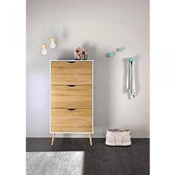 Zapatero Napoli con 3 cajones en blanco y decoración de roble