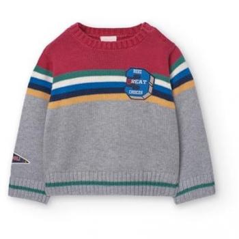 Boboli Jersey de bebé niño con cuello redondo y rayas a contraste