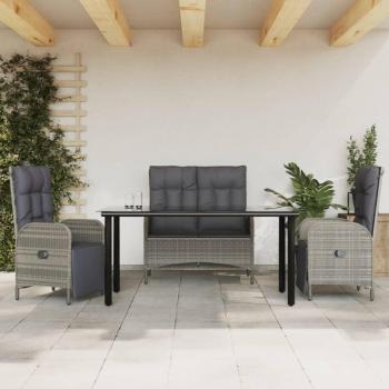 4-Piece Grey Poly Rattan Garden Dining Set with Cushions
