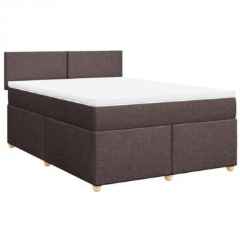 Cama box spring con colchón de tela marrón oscuro 160x200 cm