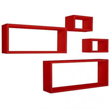 Estantes Rectangulares de Pared Conjunto de 4 Piezas Rojo Modelo Merlino - Fabricado en Italia