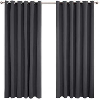 Deconovo Cortinas de Salón Opacas Térmicas Aislantes Dormitorio para Habitacion Moderna con Ojales 2 Piezas 229 x 274 cm Gris Oscuro