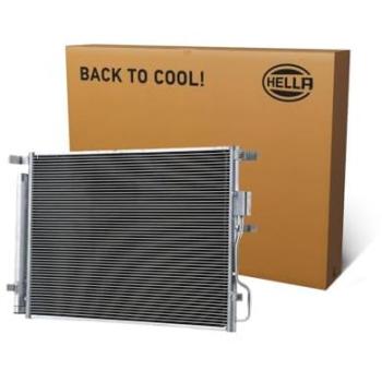 Condensador de aire acondicionado HELLA 8FC 366 221-091 - Tubos refrigerantes paralelo - Aluminio - con juntas - con secador para Hyundai Kia