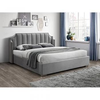 Canapé abatible 160 x 200 cm con cabecero curvado de terciopelo gris claro + colchón TEOMIS