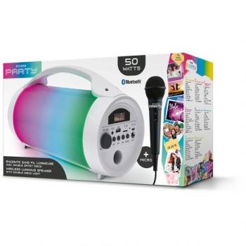 Altavoz Bluetooth Luminoso y Micro con Cable Bigben Party BT Lite Blanco - Altavoz Bluetooth, micrófono integrado, conexión USB, entrada AUX, ranura para tarjeta SD, diseño luminoso