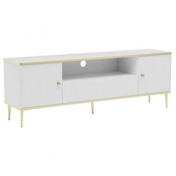 Mueble TV SINEAD de Pascal MORABITO con 2 puertas, 1 cajón y 1 estante de MDF y acero en color blanco y dorado