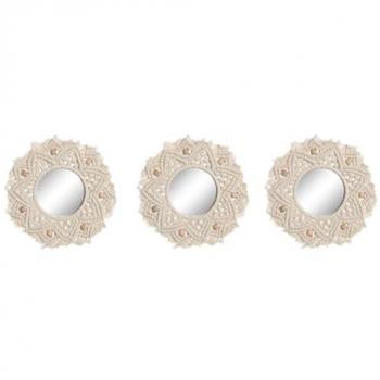 Juego de Espejos Home ESPRIT Blanco Cristal Macramé Boho 20 x 1 x 20 cm (3 Piezas)