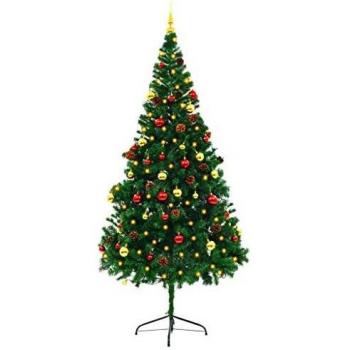 vidaXL Árbol de Navidad Artificial Decorado con Bolas y Luz LED 210 cm Verde