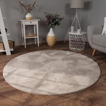 Alfombra Redonda Lavable de Pelo Largo Suave Beige Ø 100 cm