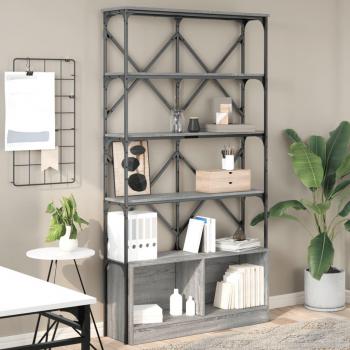 Estantería de madera de ingeniería y metal 100x26x180cm en color negro, roble sonoma y roble ahumado, mueble de almacenaje para oficina, estudio y dormitorio