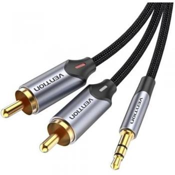 Cable de Audio Vention 2x RCA Macho a Jack 3.5mm Macho, 1.5m, Gris con Conectores Baquelita Dorados