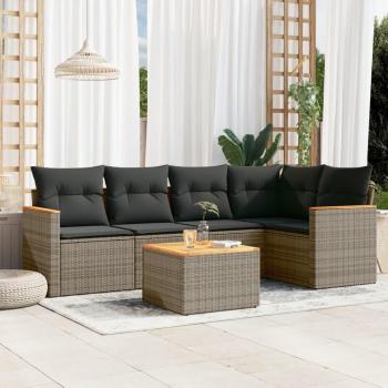 6-Piece Grey Poly Rattan Garden Sofa Set with Cushions