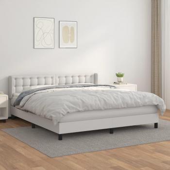 Cama box spring blanda con colchón blanco 180x200 cm en cuero sintético