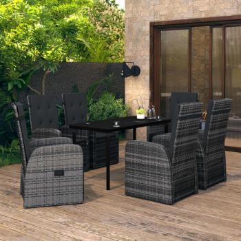 7-Piece Grey Garden Dining Set with Cushions