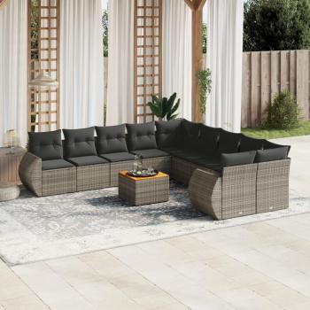 11-Piece Grey Poly Rattan Garden Sofa Set with Cushions